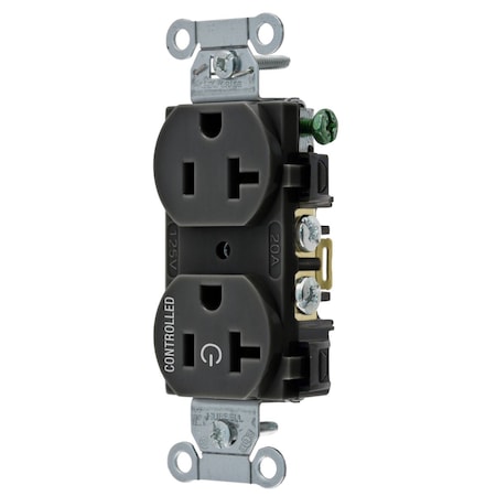 Hubbell Wiring Device-Kellems Straight Blade Receptacle, 5-20R, 20 A, 125V AC, 2 Pole, 3 Wire, Grounded BR20C1BLK